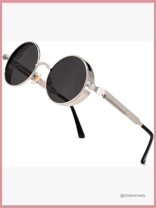 Retro Steampunk Sunglasses Metal Frame Round Gothic Glasses main image 5